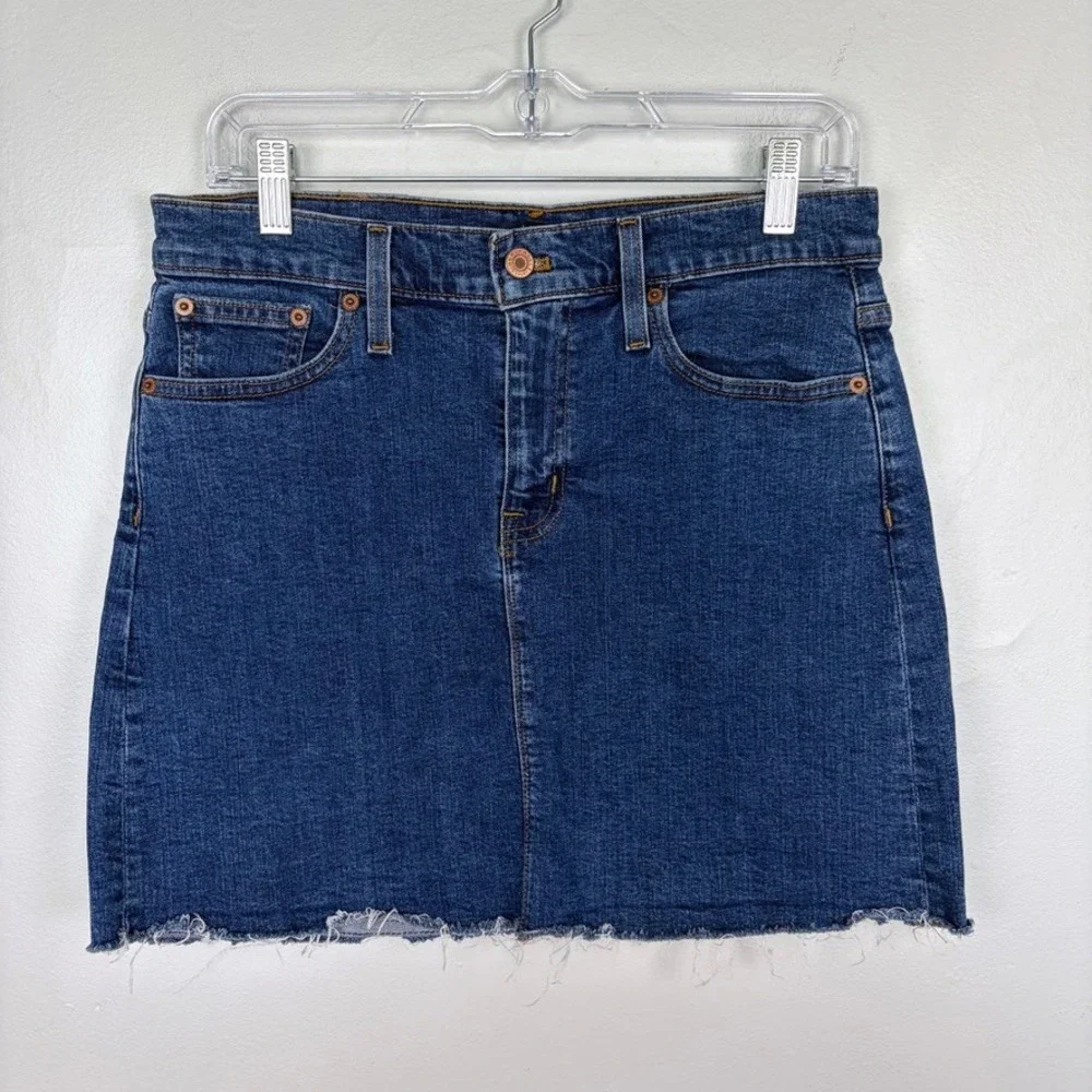 J.Crew Mercantile Denim Mini Skirt Raw Hem Blue Jean Casual Boho Size 4